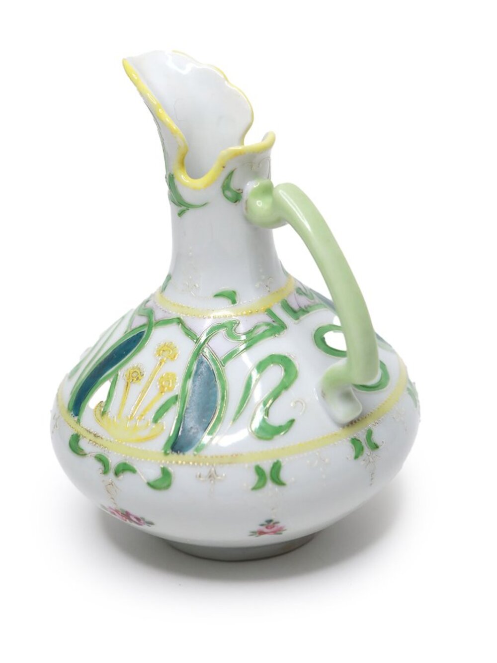 Vintage Hand Painted Nippon Porcelain Pitcher Floral Art Nouveau Style Gold Trim - Picture 7 of 8